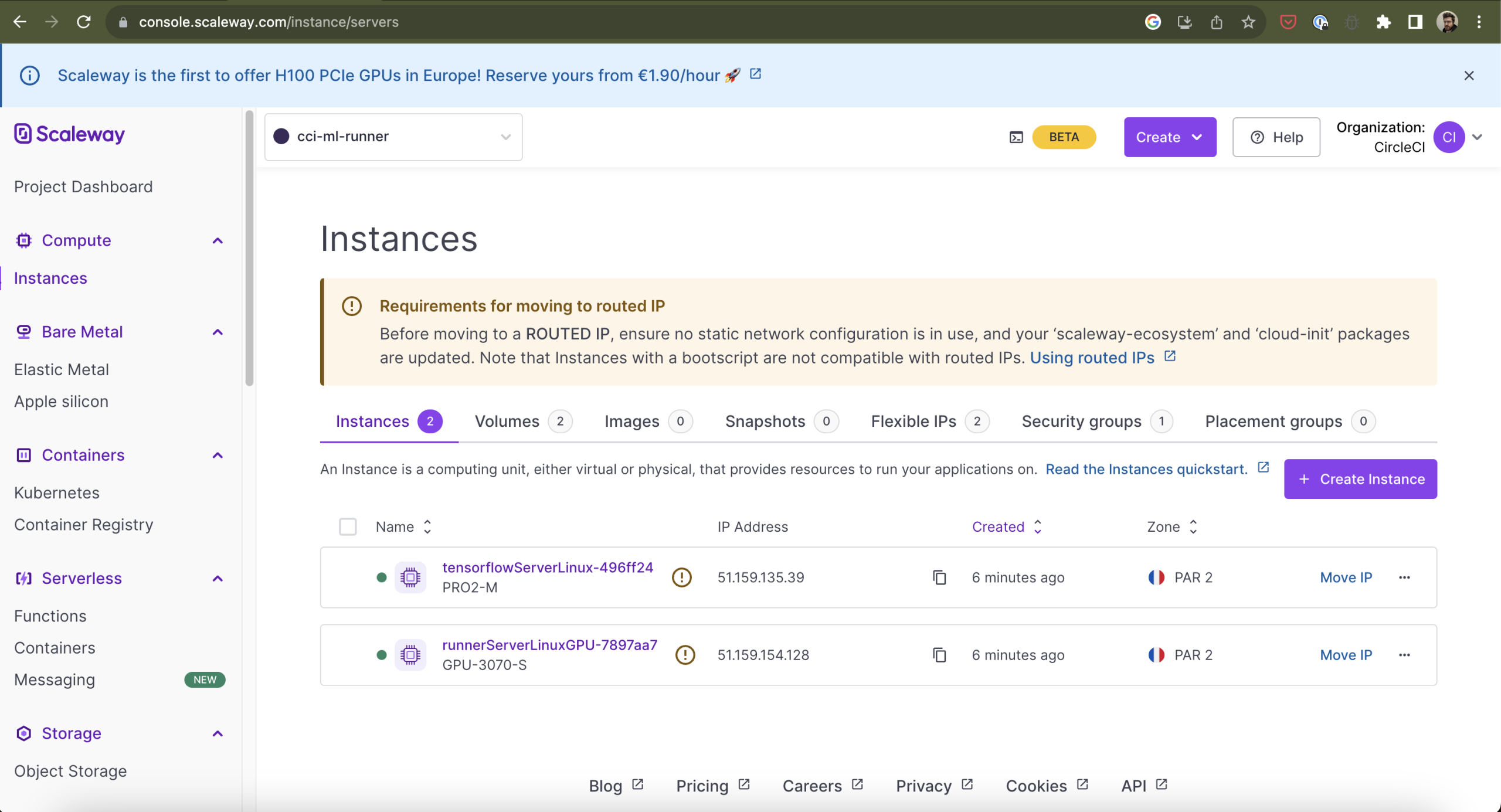 Scaleway dashboard