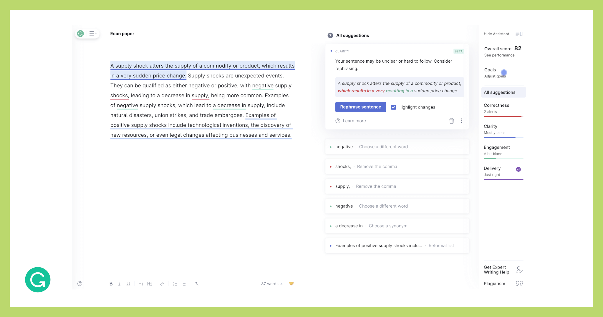 Grammarly dashboard