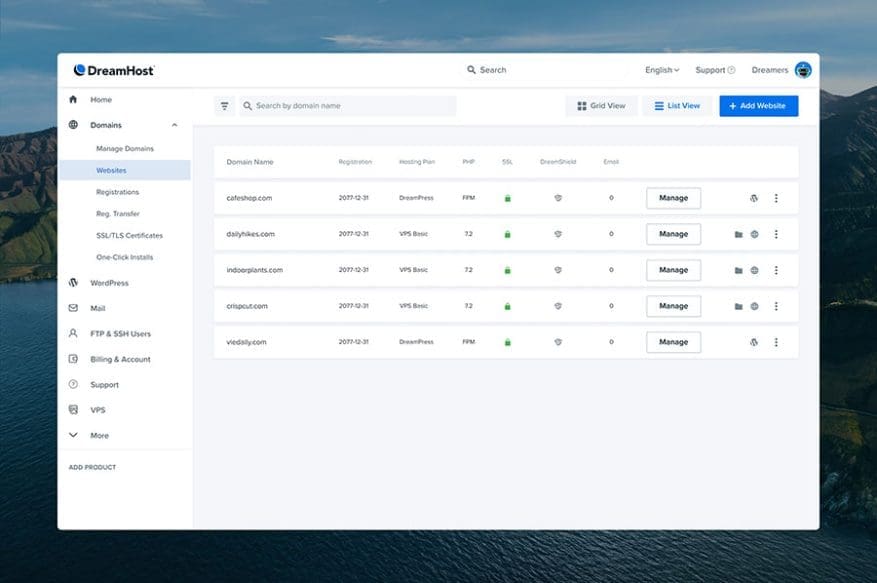 Dreamhost dashboard
