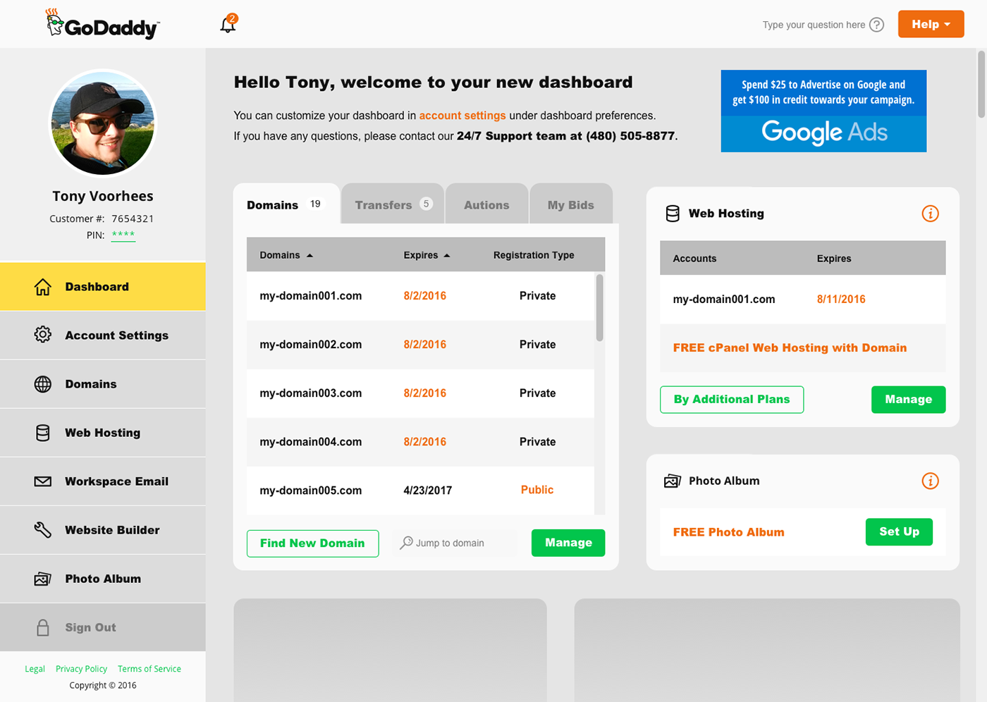 Godaddy dashboard