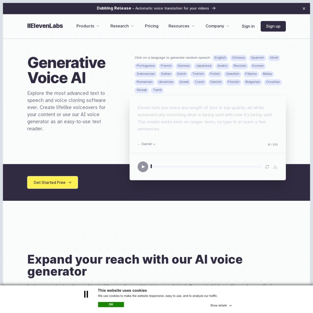 ElevenLabs studio dashboard