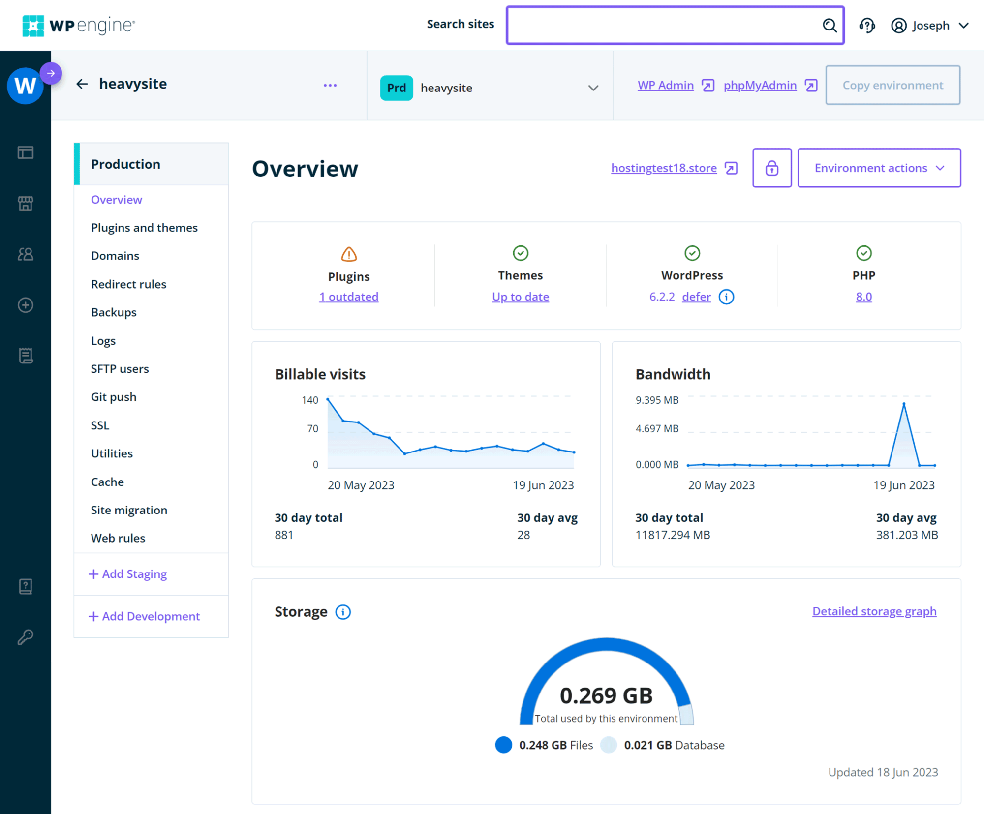 Wp Engine dashboard