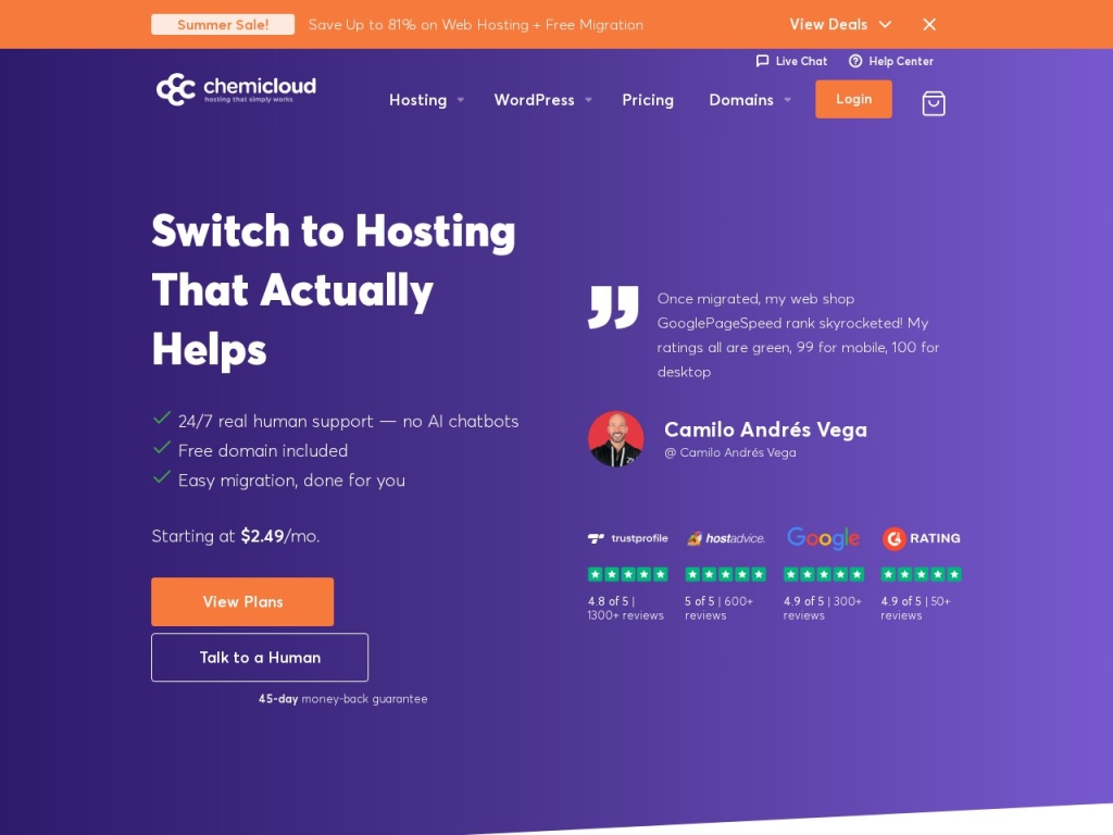 ChemiCloud — the closest rival: LiteSpeed shared hosting with a longer track record