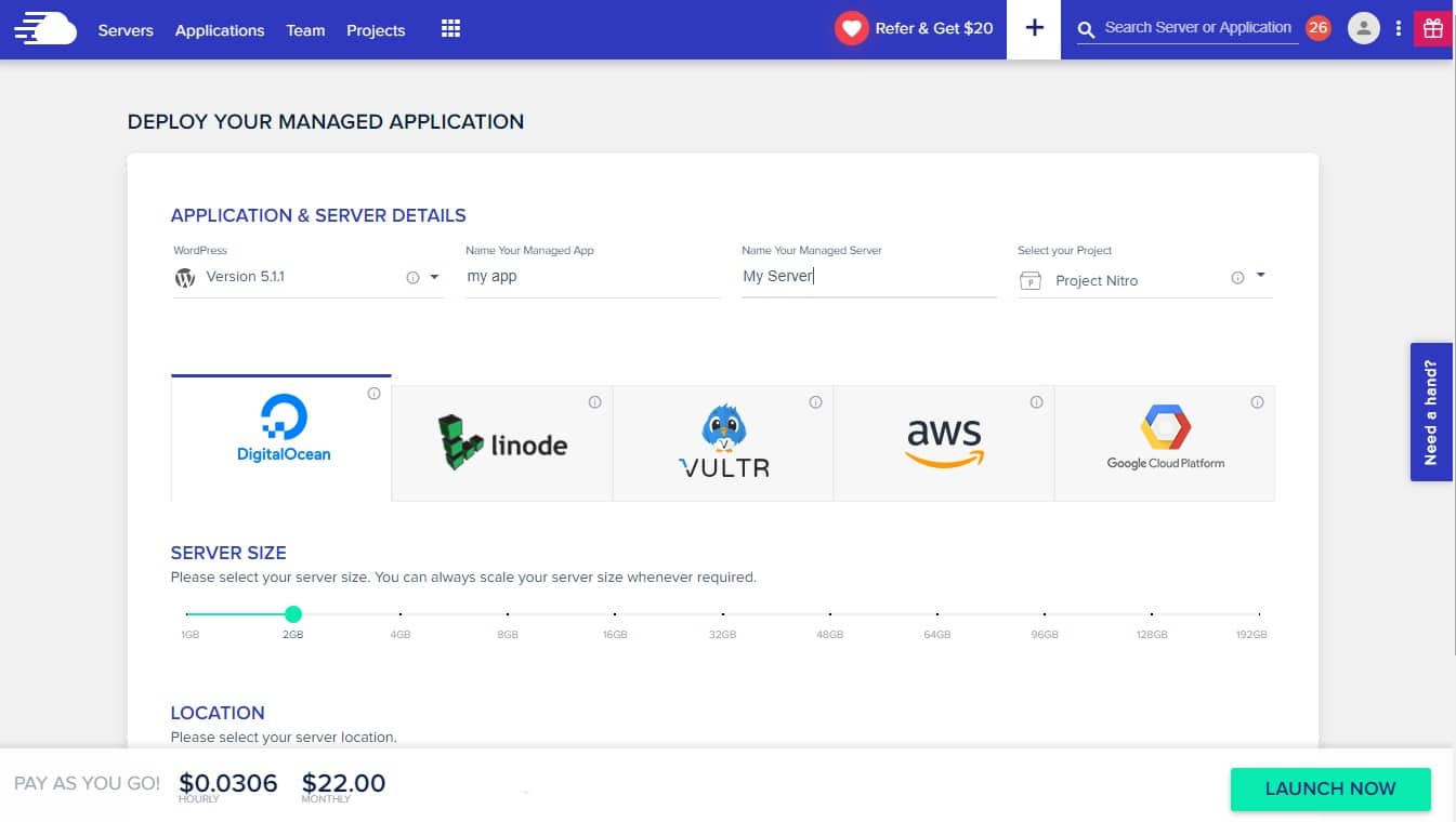 Cloudways dashboard