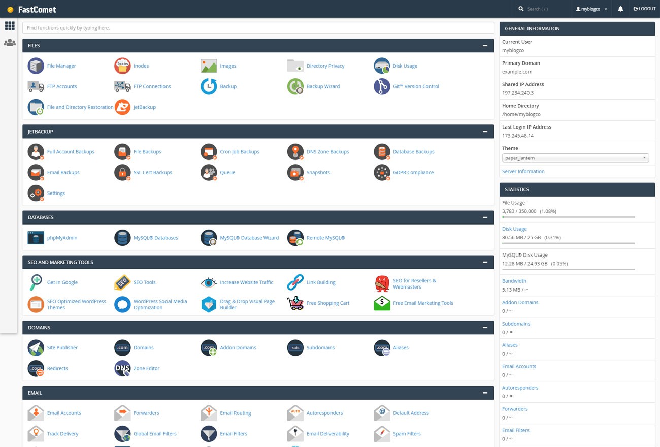 Fastcomet dashboard