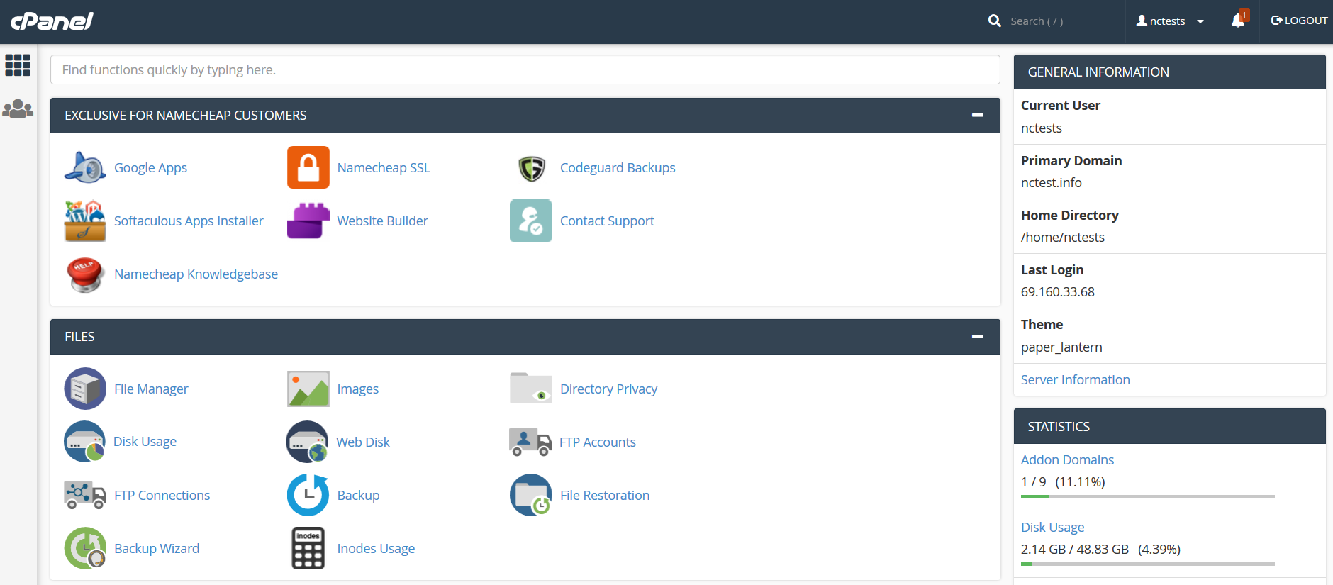 Namecheap dashboard