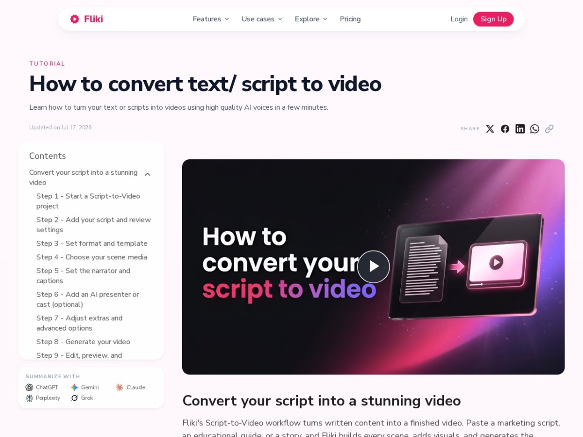 Fliki text to video