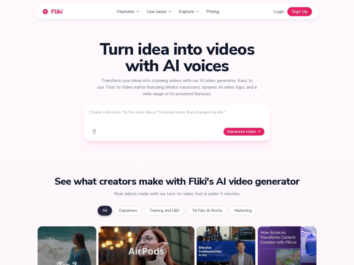Fliki homepage