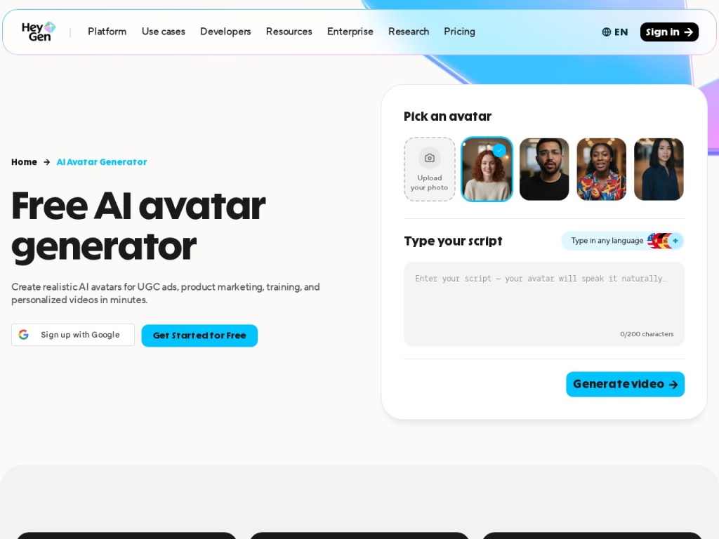 HeyGen’s avatar library — stock and custom presenters