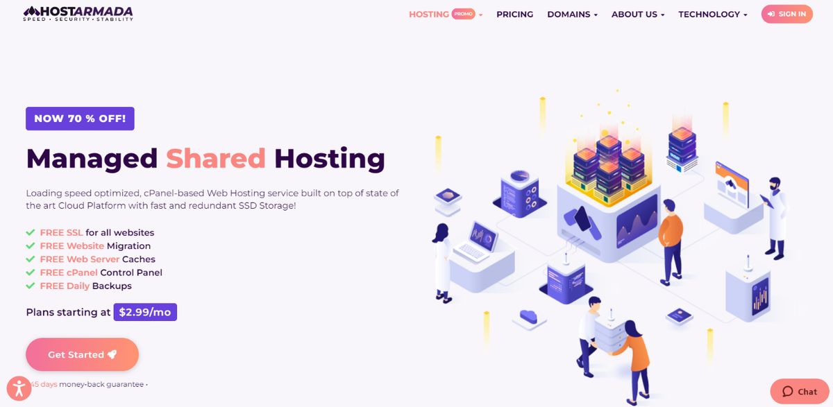 HostArmada homepage and its cloud shared platform