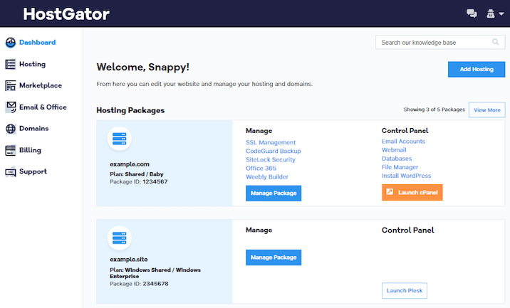Hostgator dashboard