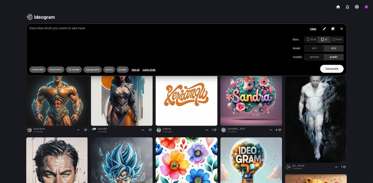 Ideogram homepage