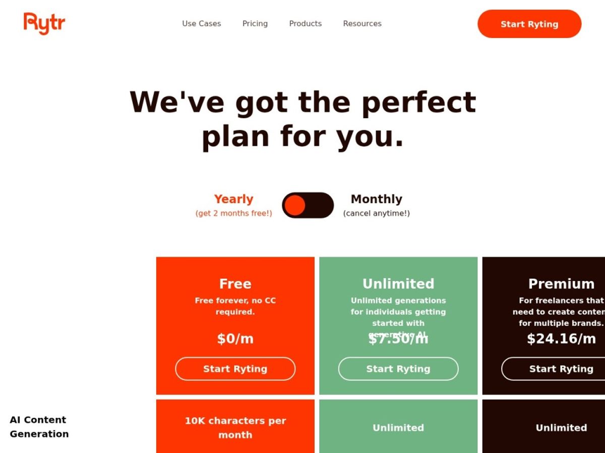 Rytr pricing / plans