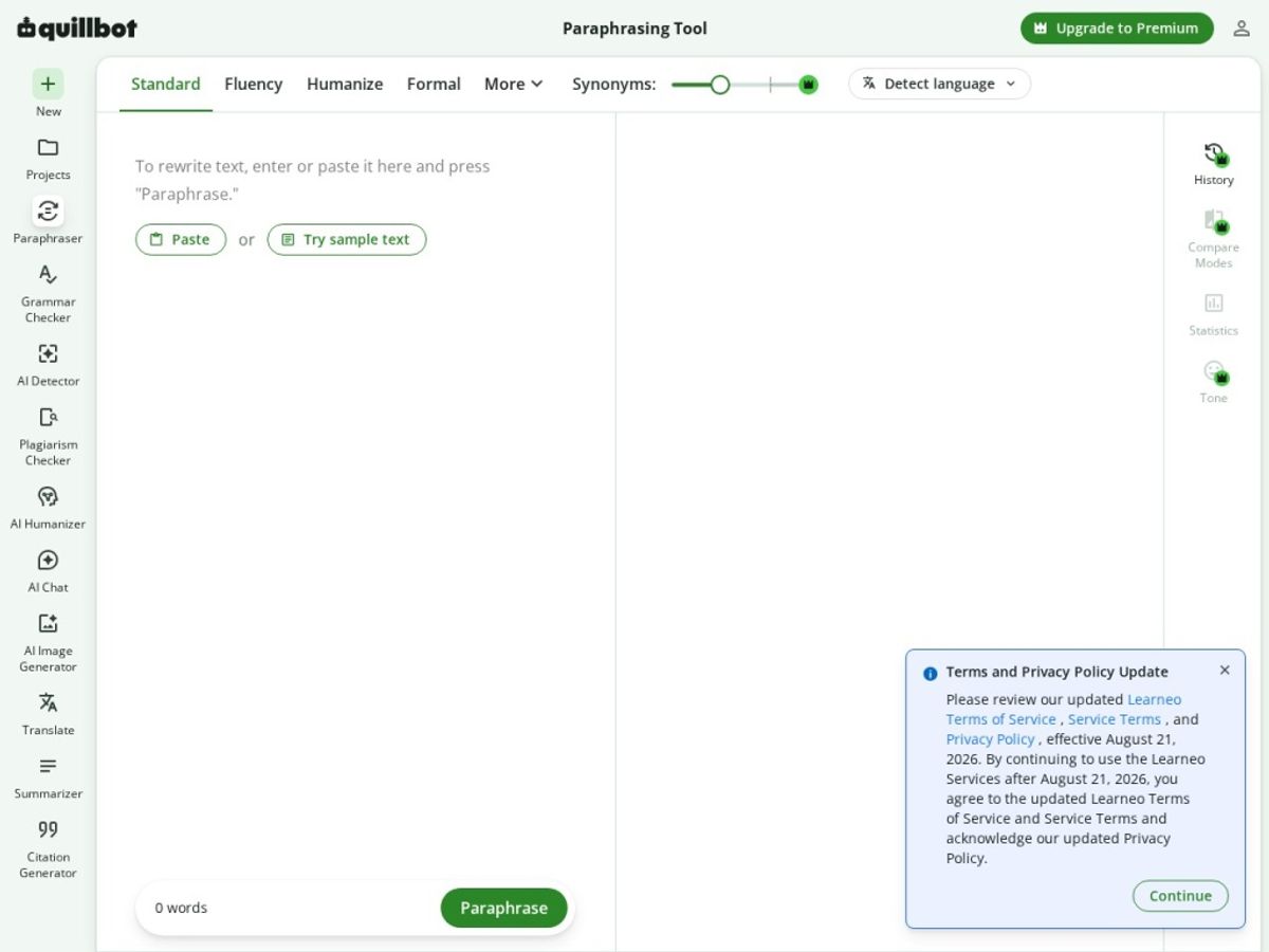 QuillBot feature screen