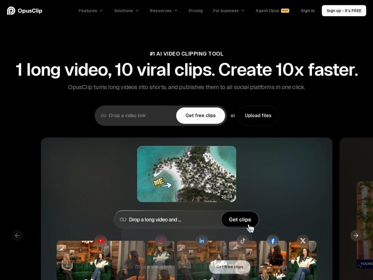 Opus Clip homepage