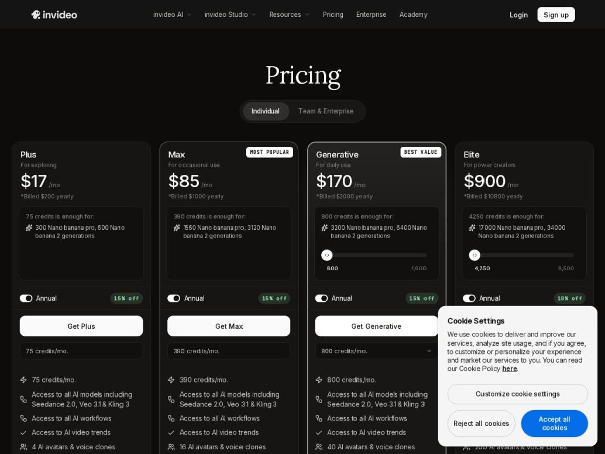 InVideo AI pricing / plans