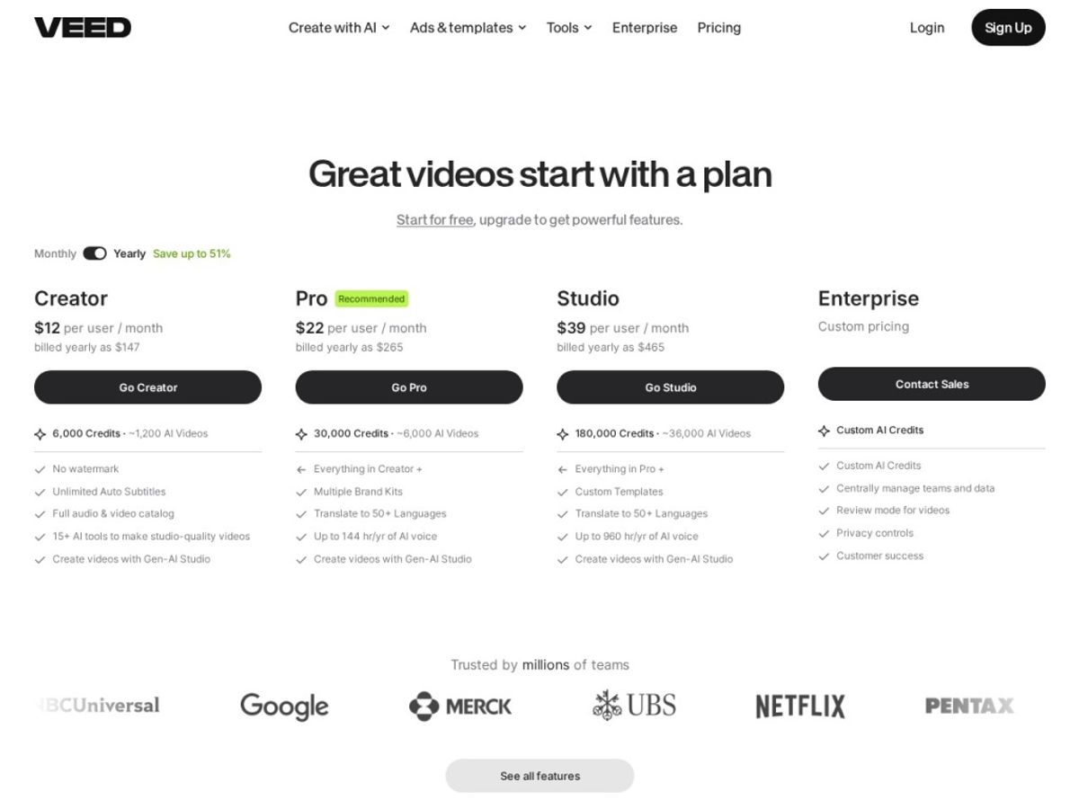 VEED.io pricing / plans