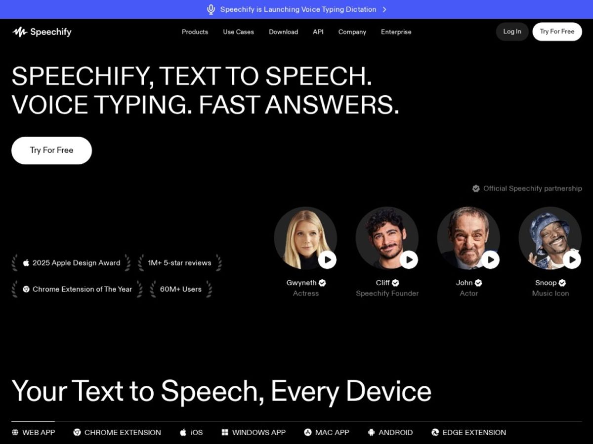 Speechify homepage