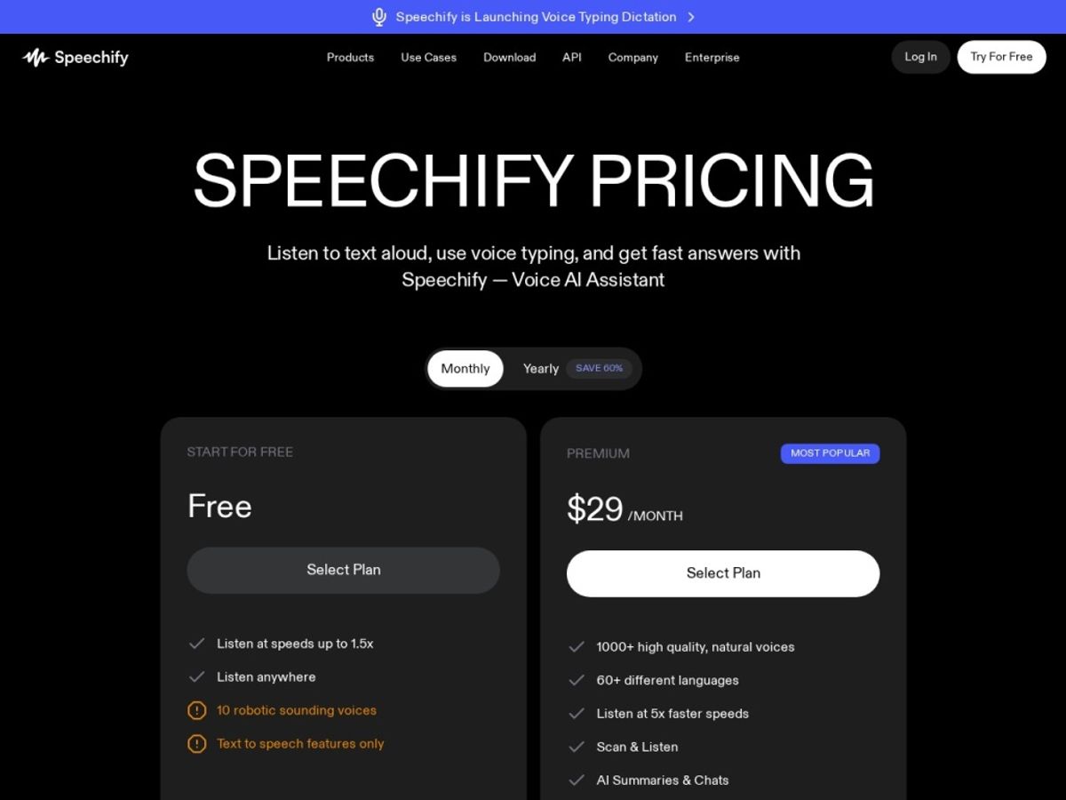 Speechify pricing / plans