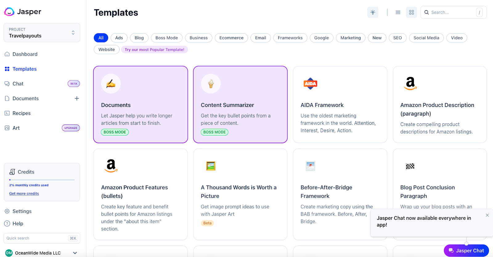 Jasper Ai dashboard