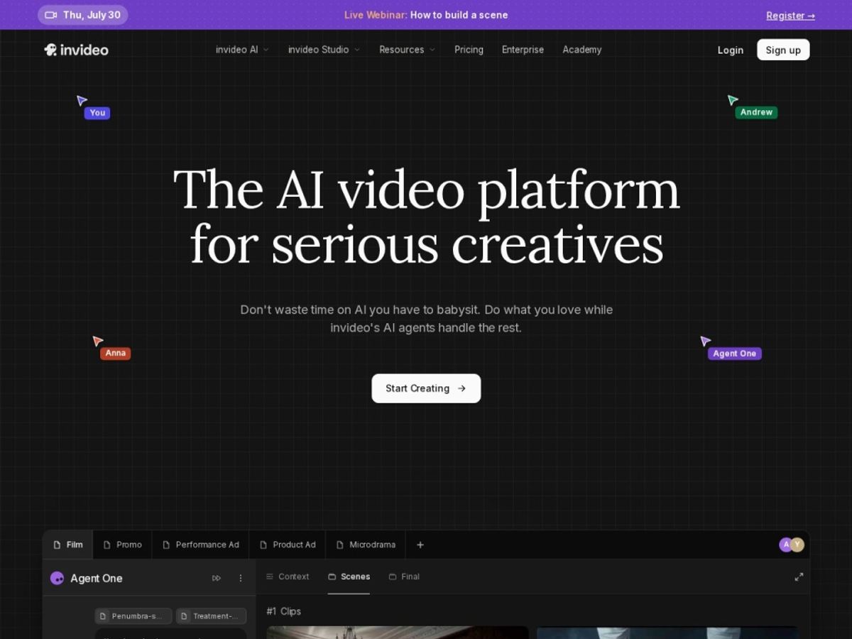 InVideo AI homepage