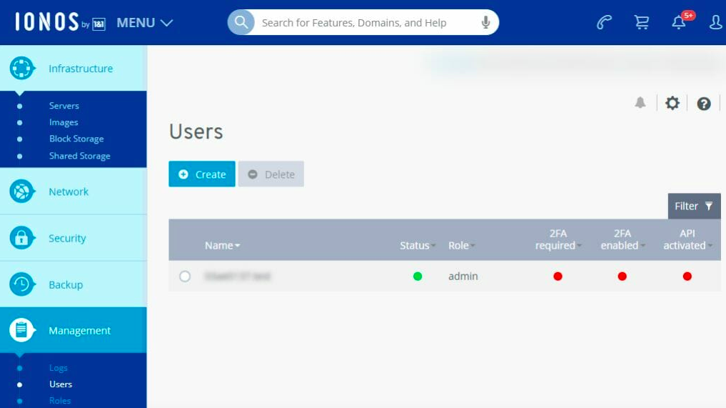 Ionos dashboard