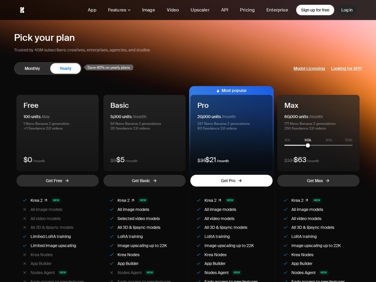 Krea pricing