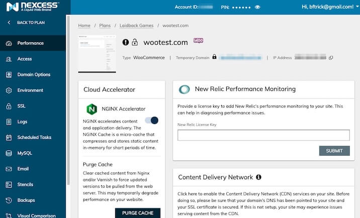 Nexcess dashboard