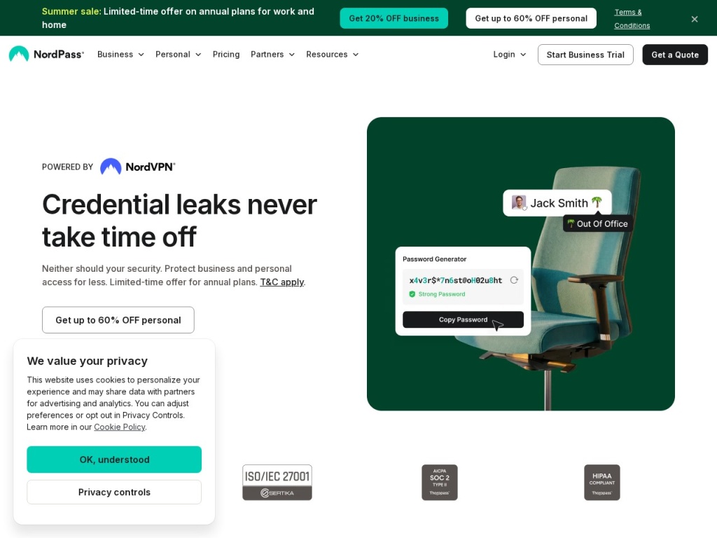 NordPass homepage — the password manager from Nord Security