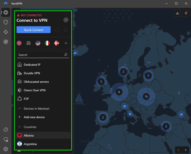 Nordvpn dashboard