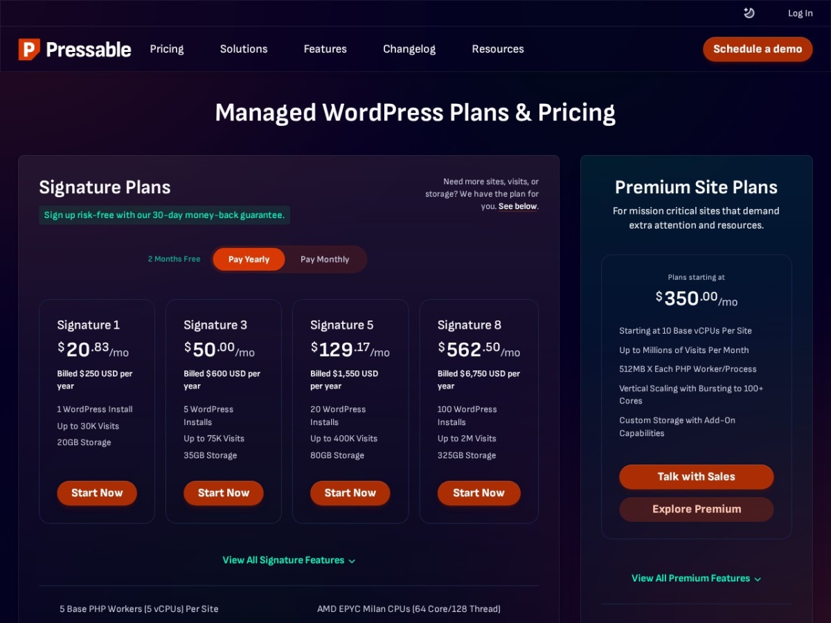Pressable pricing plans