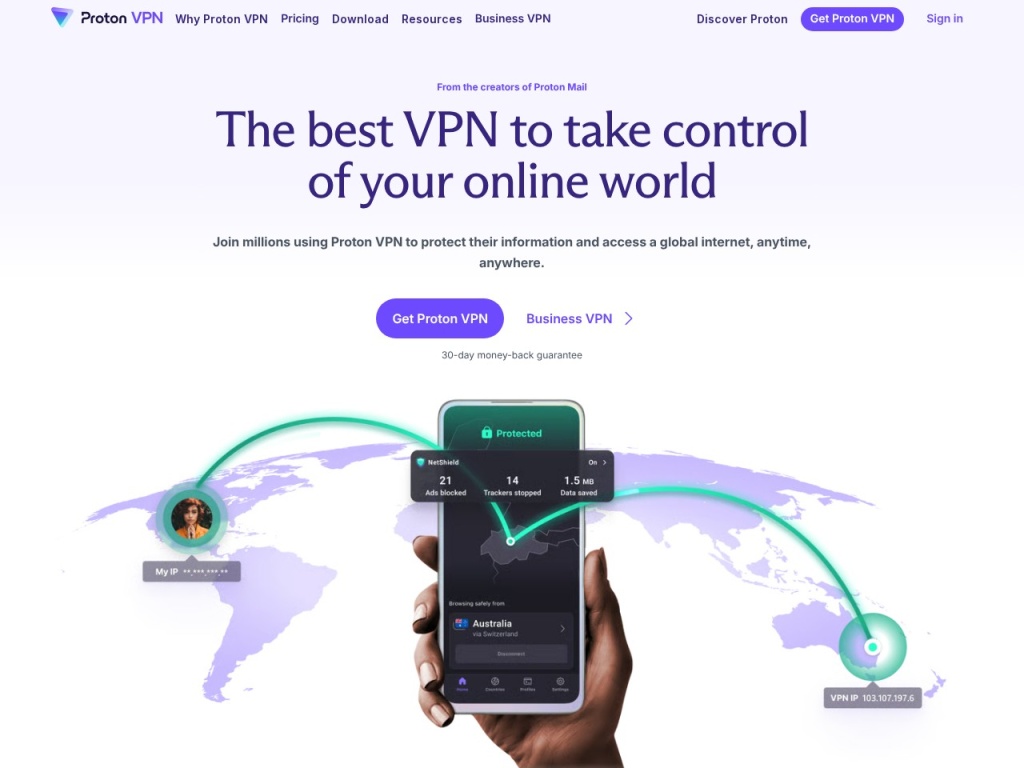 Proton VPN homepage — privacy by Swiss design