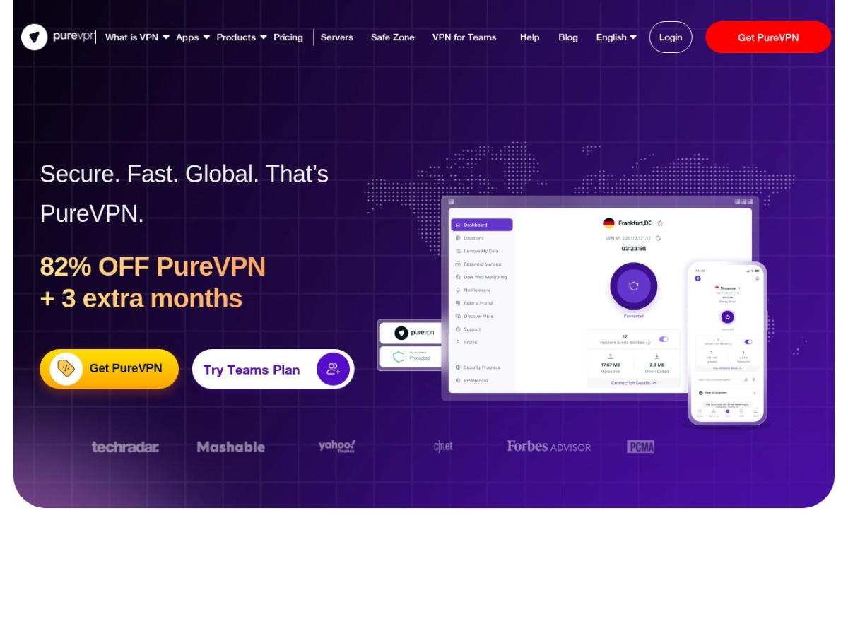 PureVPN homepage