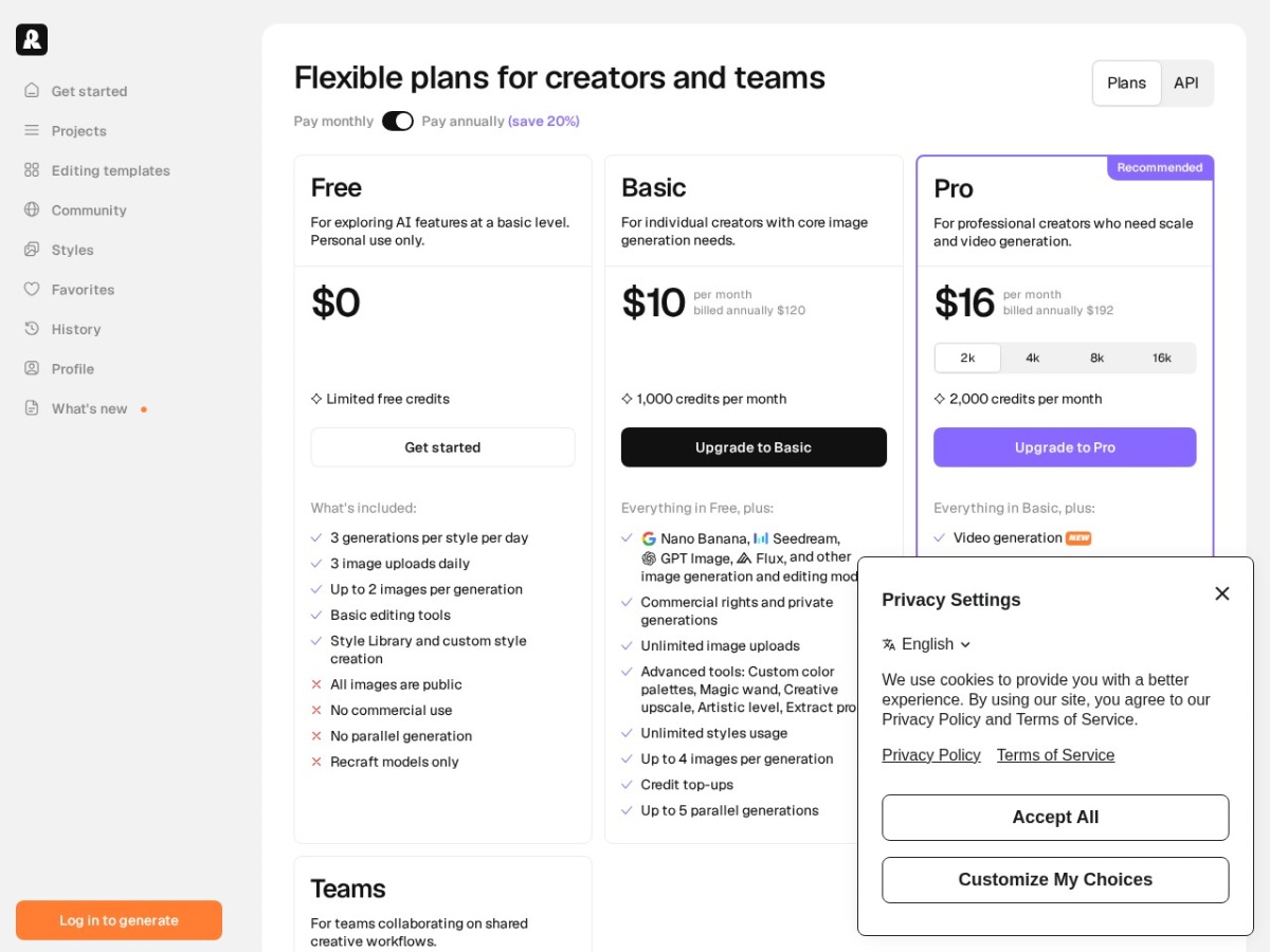 Recraft pricing