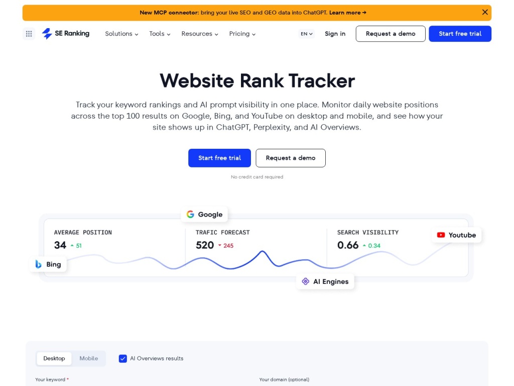 The rank tracker — SE Ranking’s flagship module and the reason most users sign up