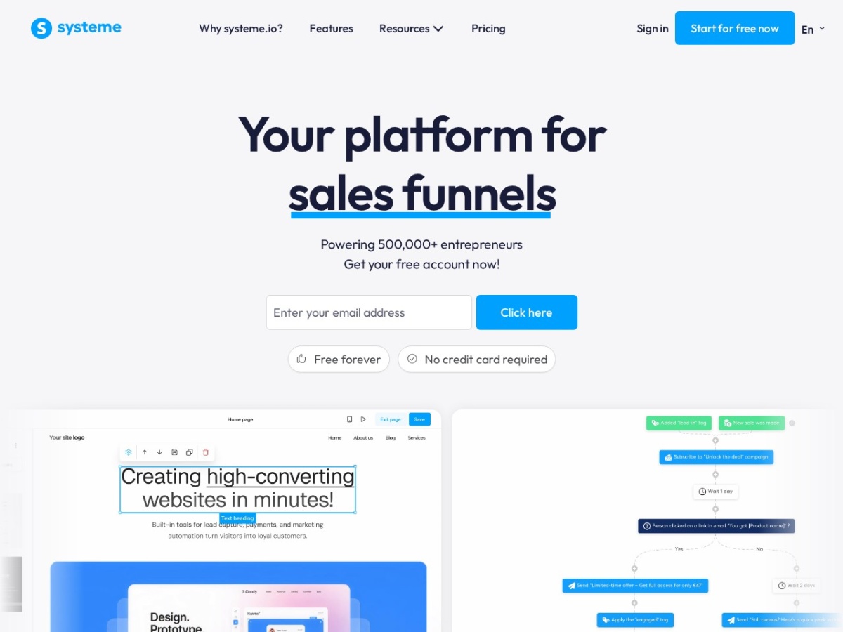 Systeme.io homepage