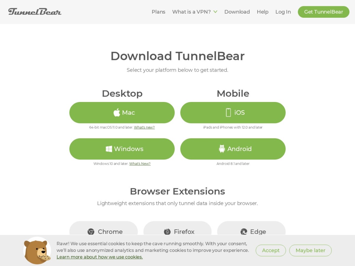 TunnelBear VPN apps