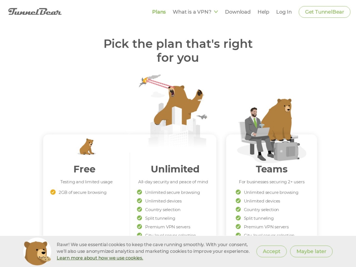 TunnelBear VPN pricing