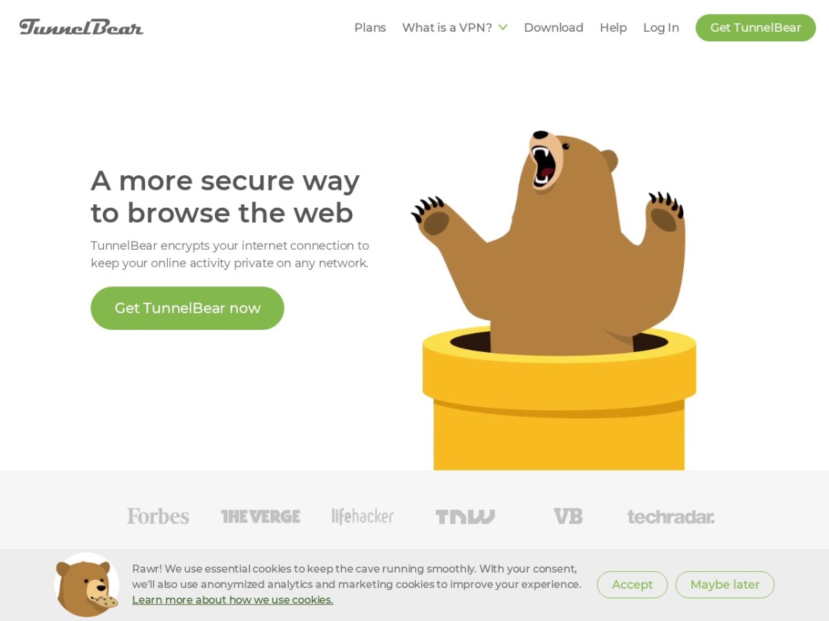 TunnelBear VPN homepage