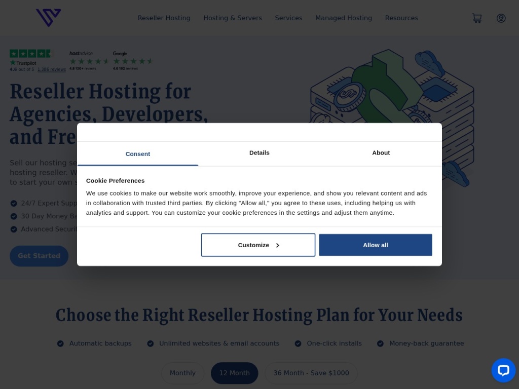Verpex reseller hosting — white-label WHM plans on the same LiteSpeed stack