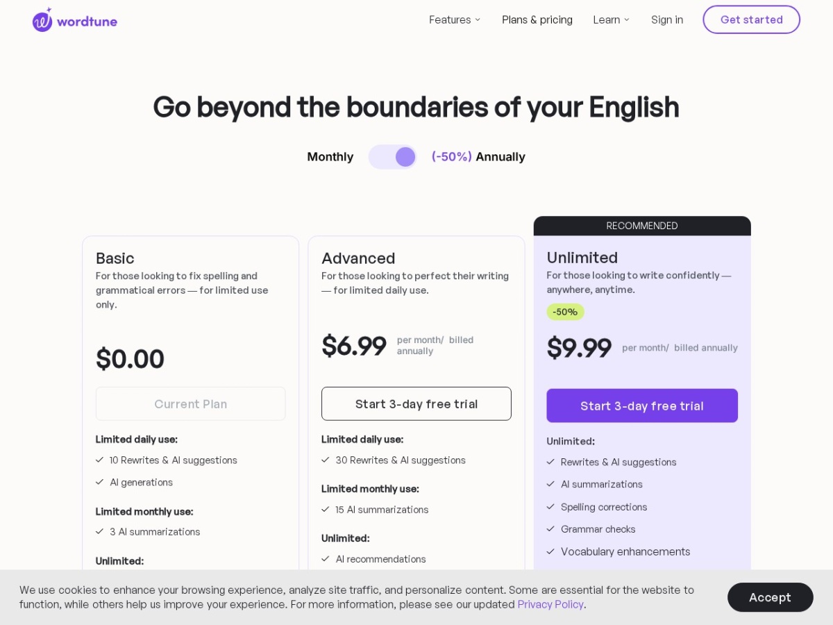 Wordtune pricing