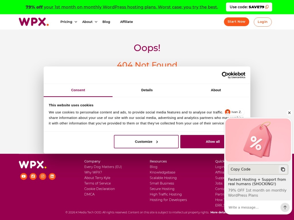 The WPX team page — support is staffed in-house