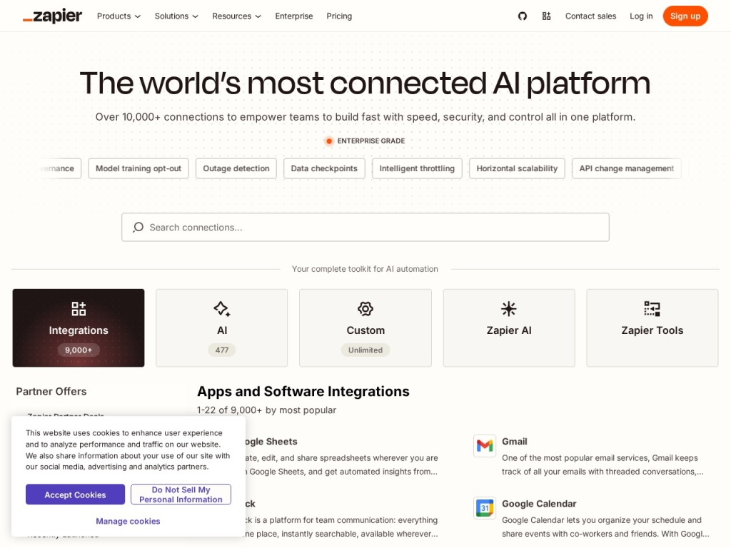 Zapier’s app directory — the largest integration library in the category