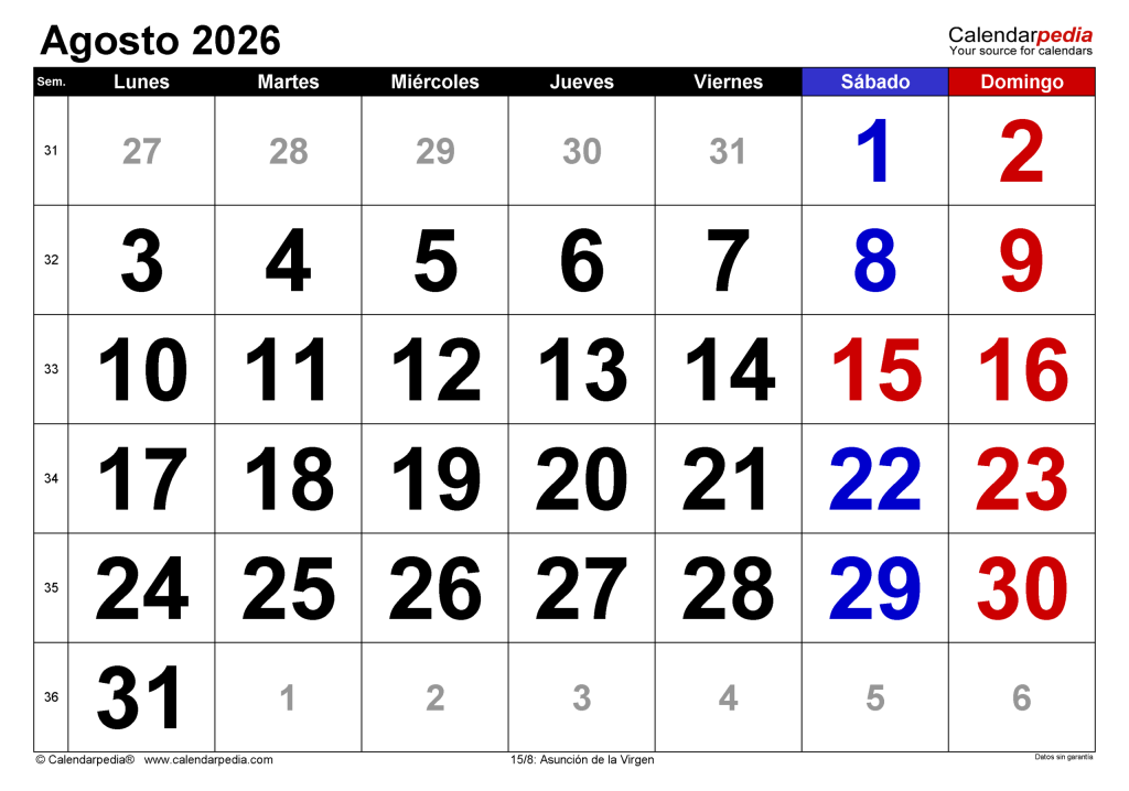 calendario agosto 2026 en pdf excel y word calendarpedia calendario agosto 2026 para imprimir scaled 1