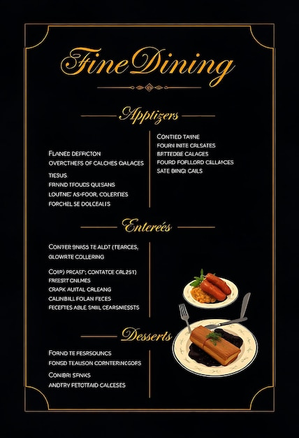 fine dining menu featuring elegant dark tones luxurious textures sections include appetizer 1020495 670436