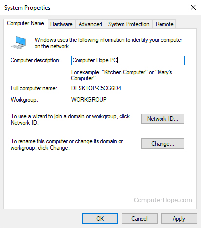 system properties win10